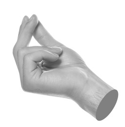 Image of Man's hand on white background. Black and white effect