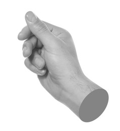 Image of Man's hand on white background. Black and white effect