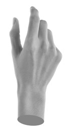 Image of Woman's hand holding something on white background. Black and white effect