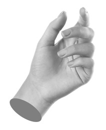 Image of Woman's hand on white background. Black and white effect