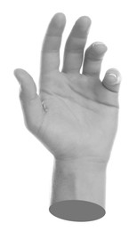 Image of Man's hand on white background. Black and white effect