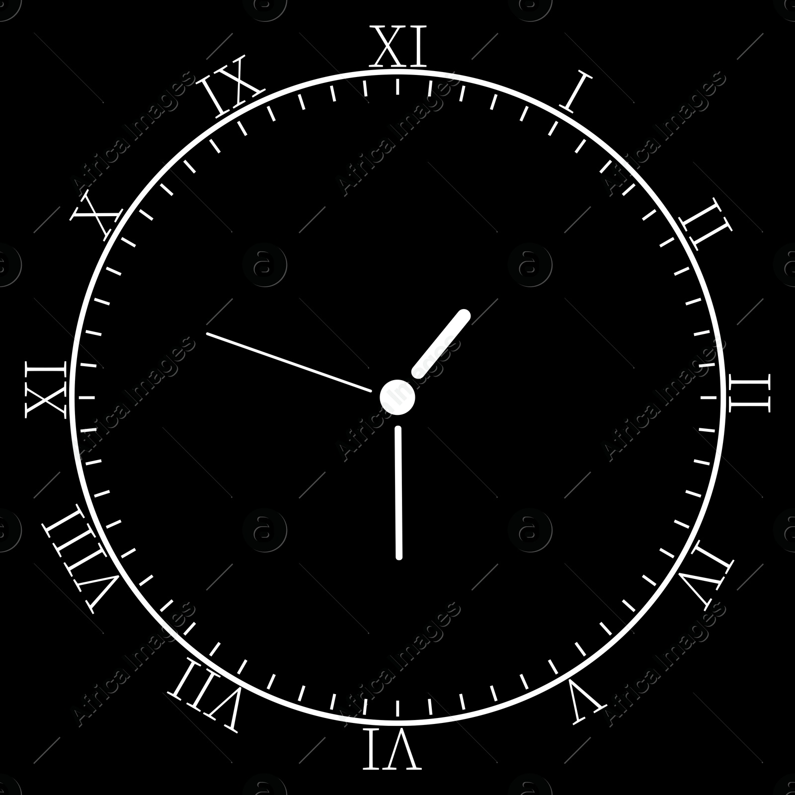 Image of Clock face with roman numerals on black background