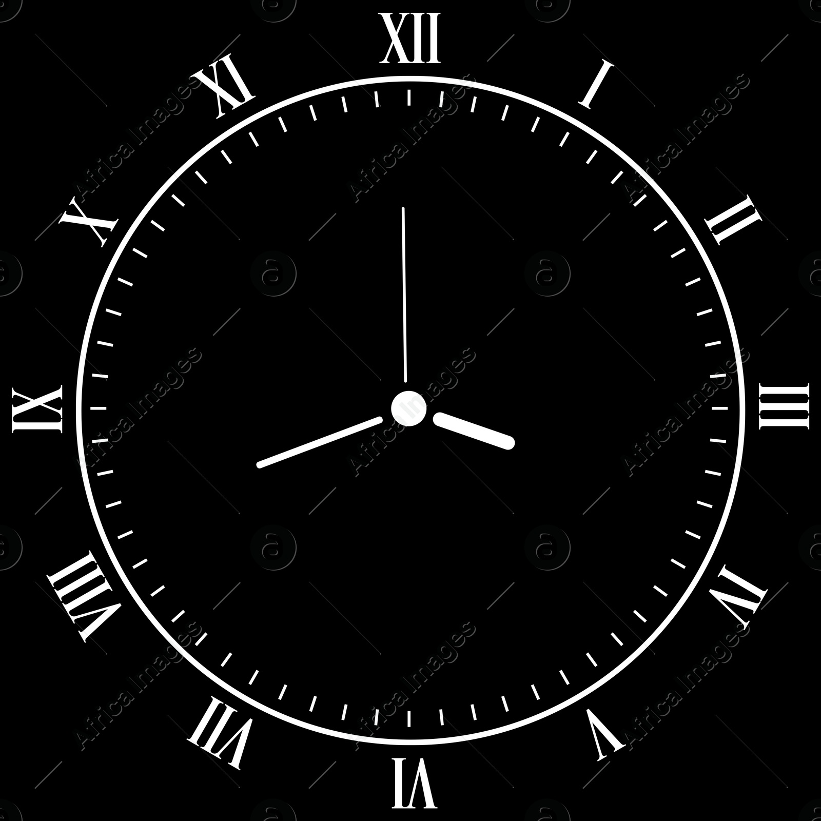 Image of Clock face with roman numerals on black background