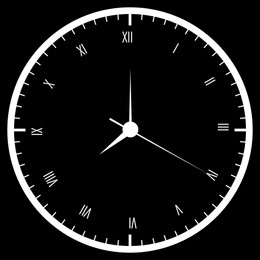 Clock face with roman numerals on black background