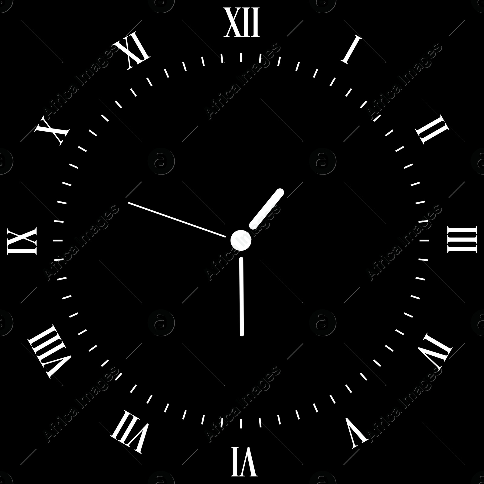 Image of Clock face with roman numerals on black background