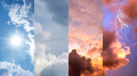 Forecast concept. Collage of photos with different weather conditions