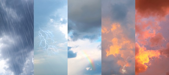 Forecast concept. Collage of photos with different weather conditions