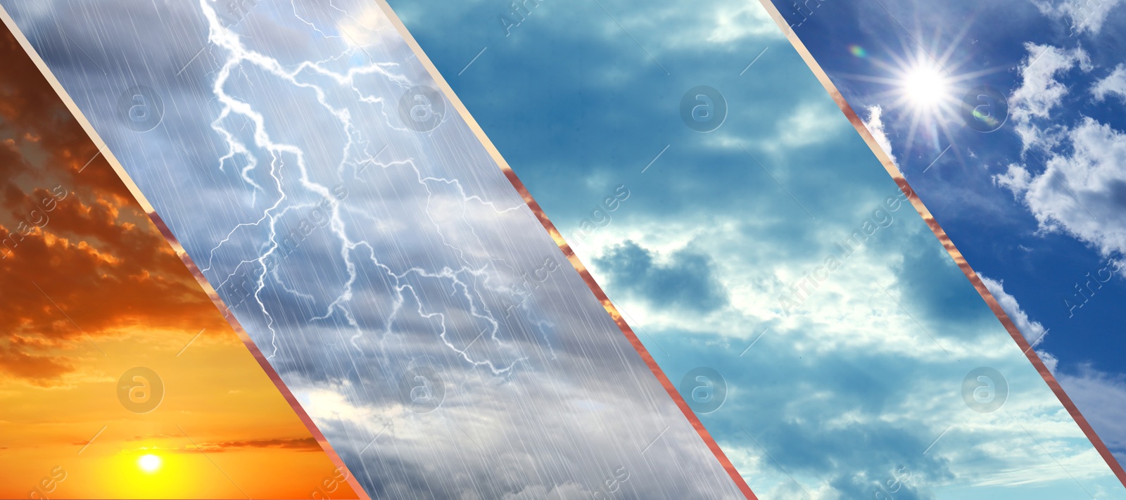 Image of Forecast concept. Collage of photos with different weather conditions
