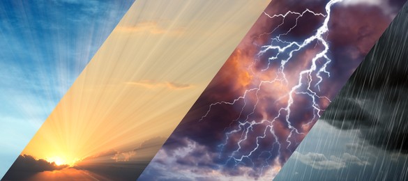 Image of Forecast concept. Collage of photos with different weather conditions