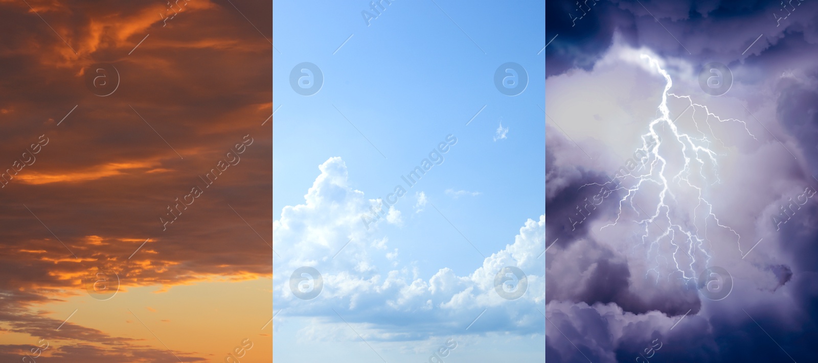 Image of Forecast concept. Collage of photos with different weather conditions