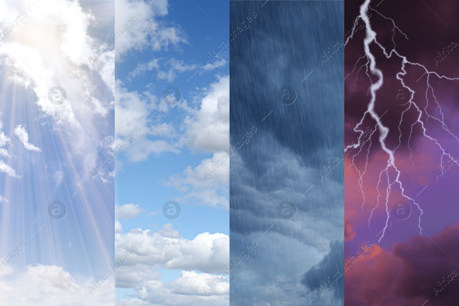 Image of Forecast concept. Collage of photos with different weather conditions