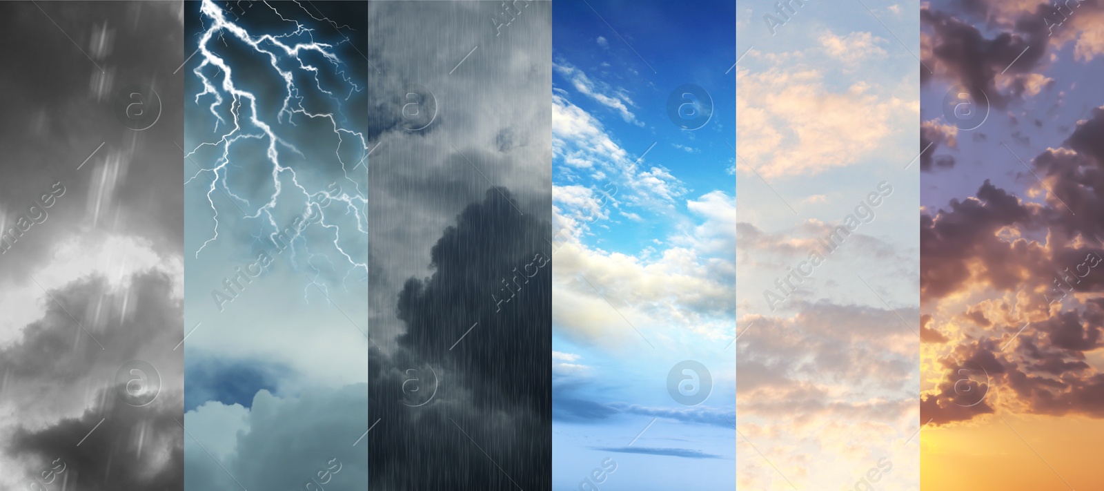 Image of Forecast concept. Collage of photos with different weather conditions