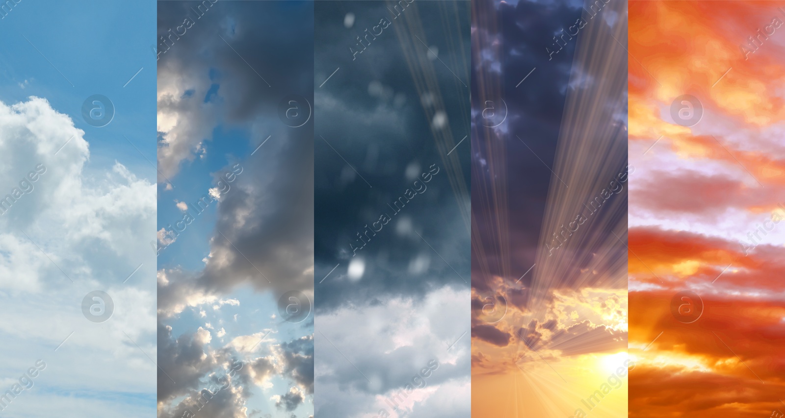 Image of Forecast concept. Collage of photos with different weather conditions