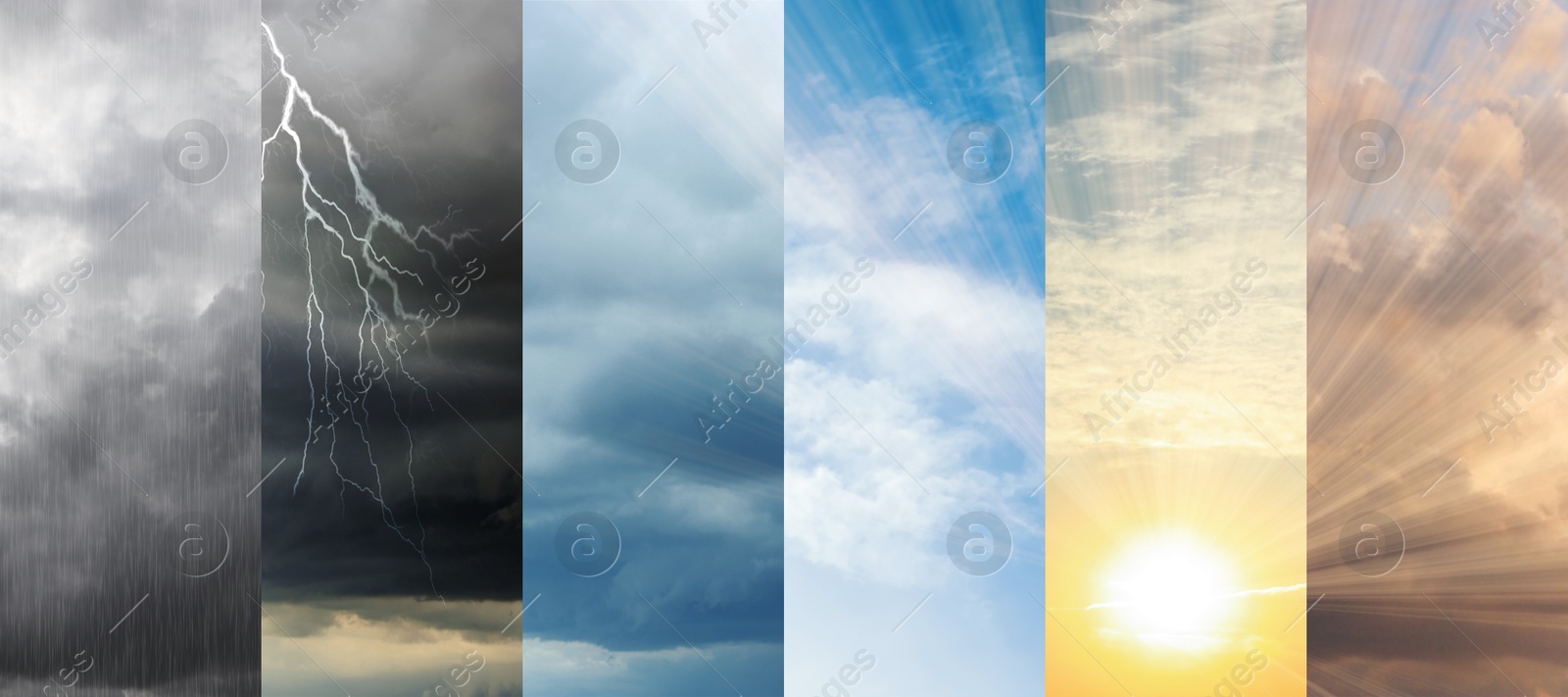 Image of Forecast concept. Collage of photos with different weather conditions