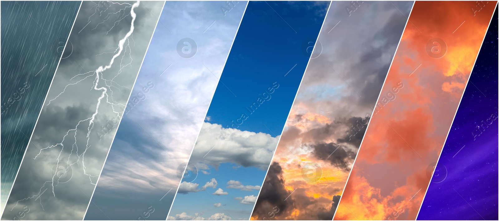 Image of Forecast concept. Collage of photos with different weather conditions