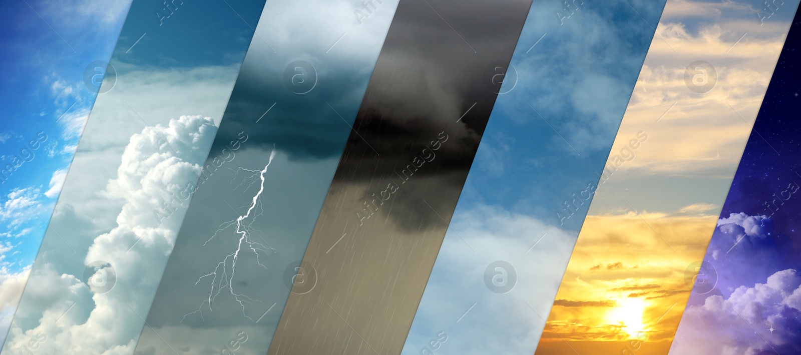 Image of Forecast concept. Collage of photos with different weather conditions