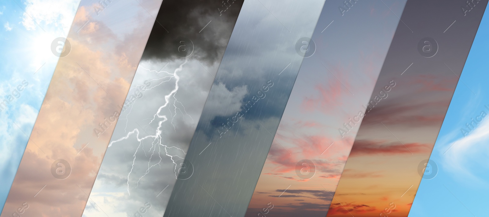 Image of Forecast concept. Collage of photos with different weather conditions