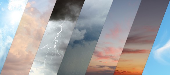 Image of Forecast concept. Collage of photos with different weather conditions