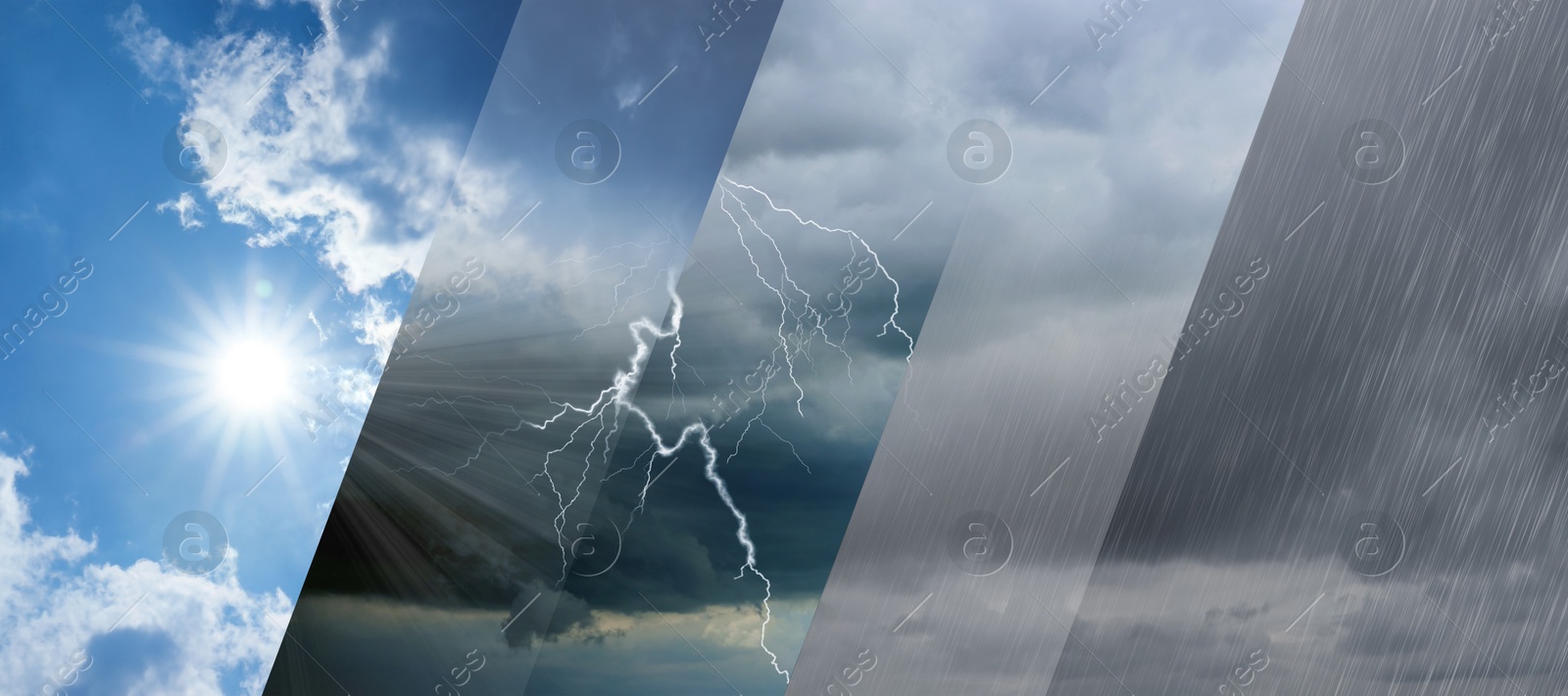 Image of Forecast concept. Collage of photos with different weather conditions, banner design