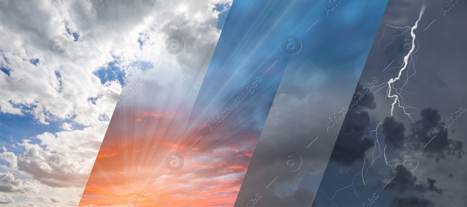 Image of Forecast concept. Collage of photos with different weather conditions, banner design