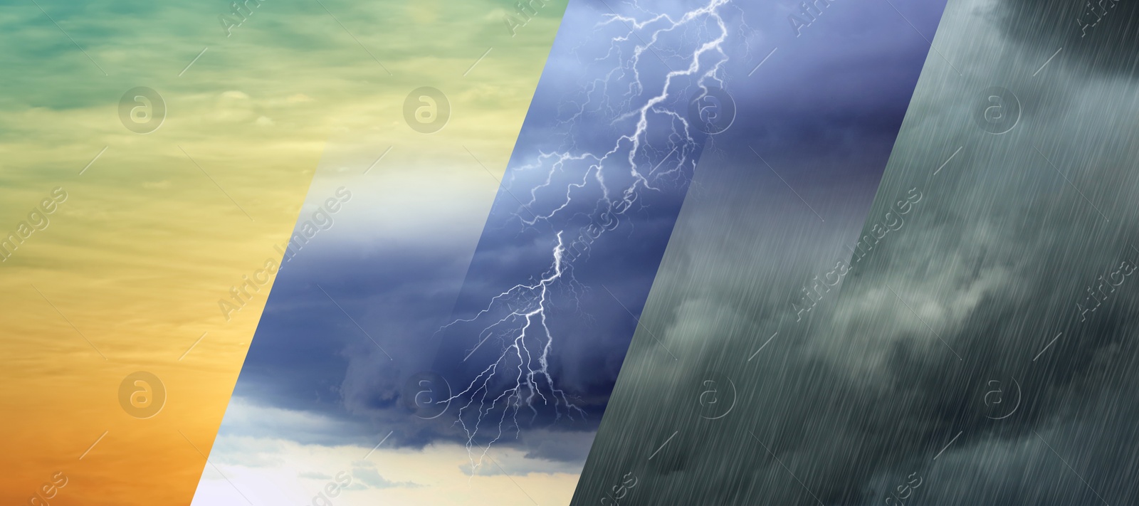 Image of Forecast concept. Collage of photos with different weather conditions, banner design