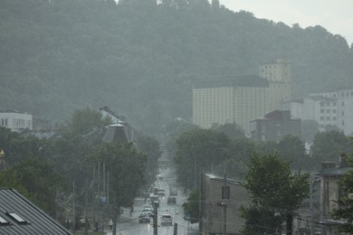 View of city street on rainy day