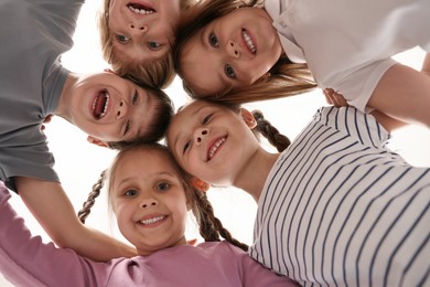 Group of cute little children indoors, bottom view