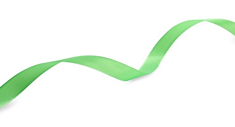 Photo of One beautiful green ribbon isolated on white