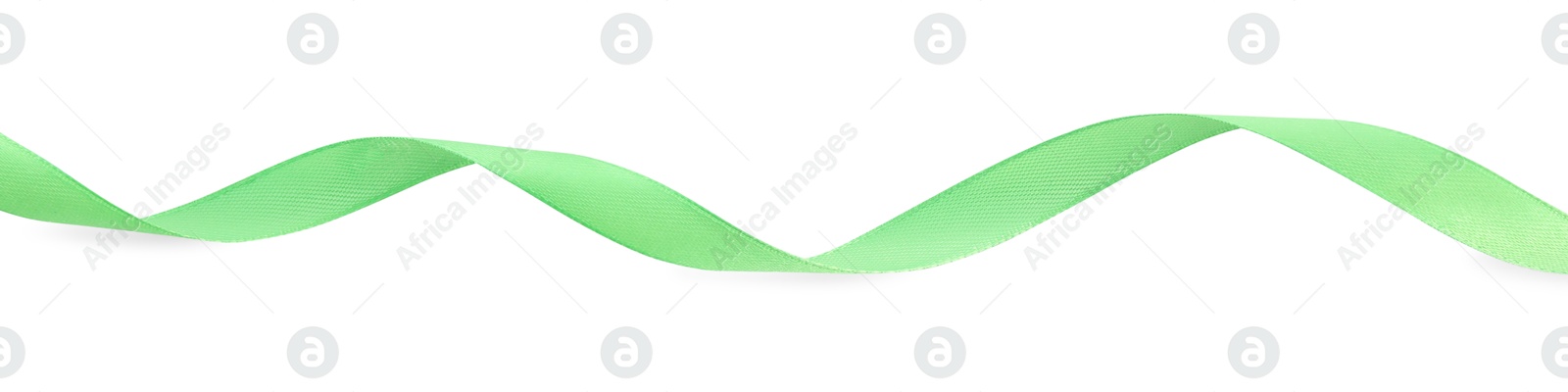 Photo of One beautiful green ribbon isolated on white