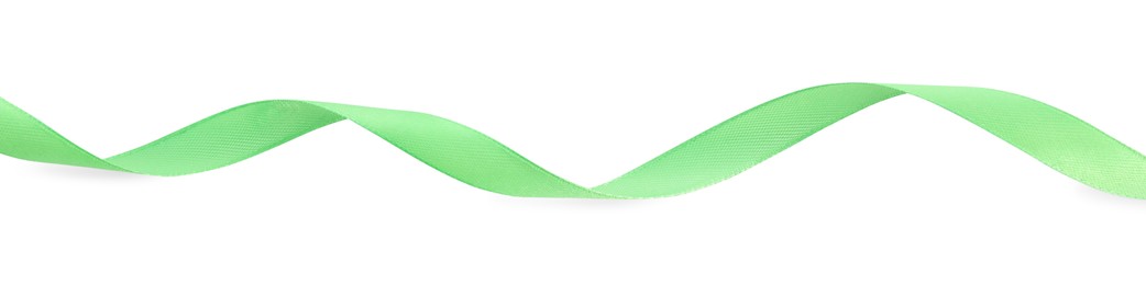 One beautiful green ribbon isolated on white