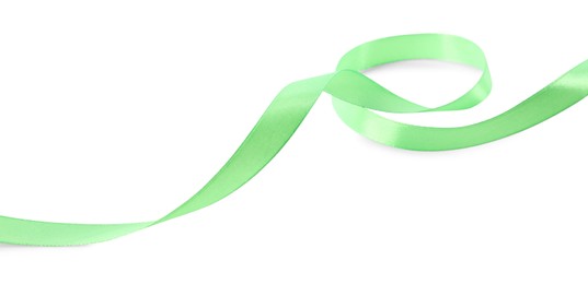 One beautiful green ribbon isolated on white