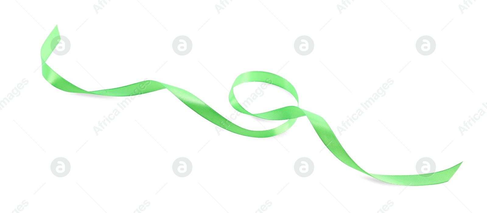 Photo of One beautiful green ribbon isolated on white