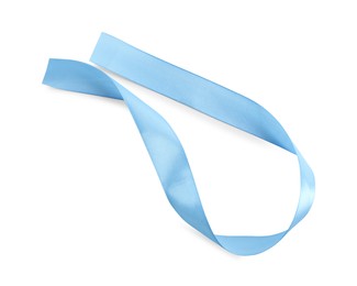 Beautiful light blue ribbon isolated on white, top view