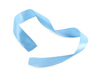 Beautiful light blue ribbon isolated on white, top view