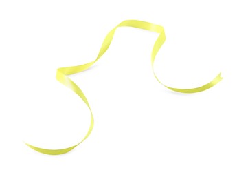 Beautiful yellow ribbon isolated on white, top view