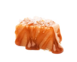 Photo of Yummy candy with salted caramel isolated on white