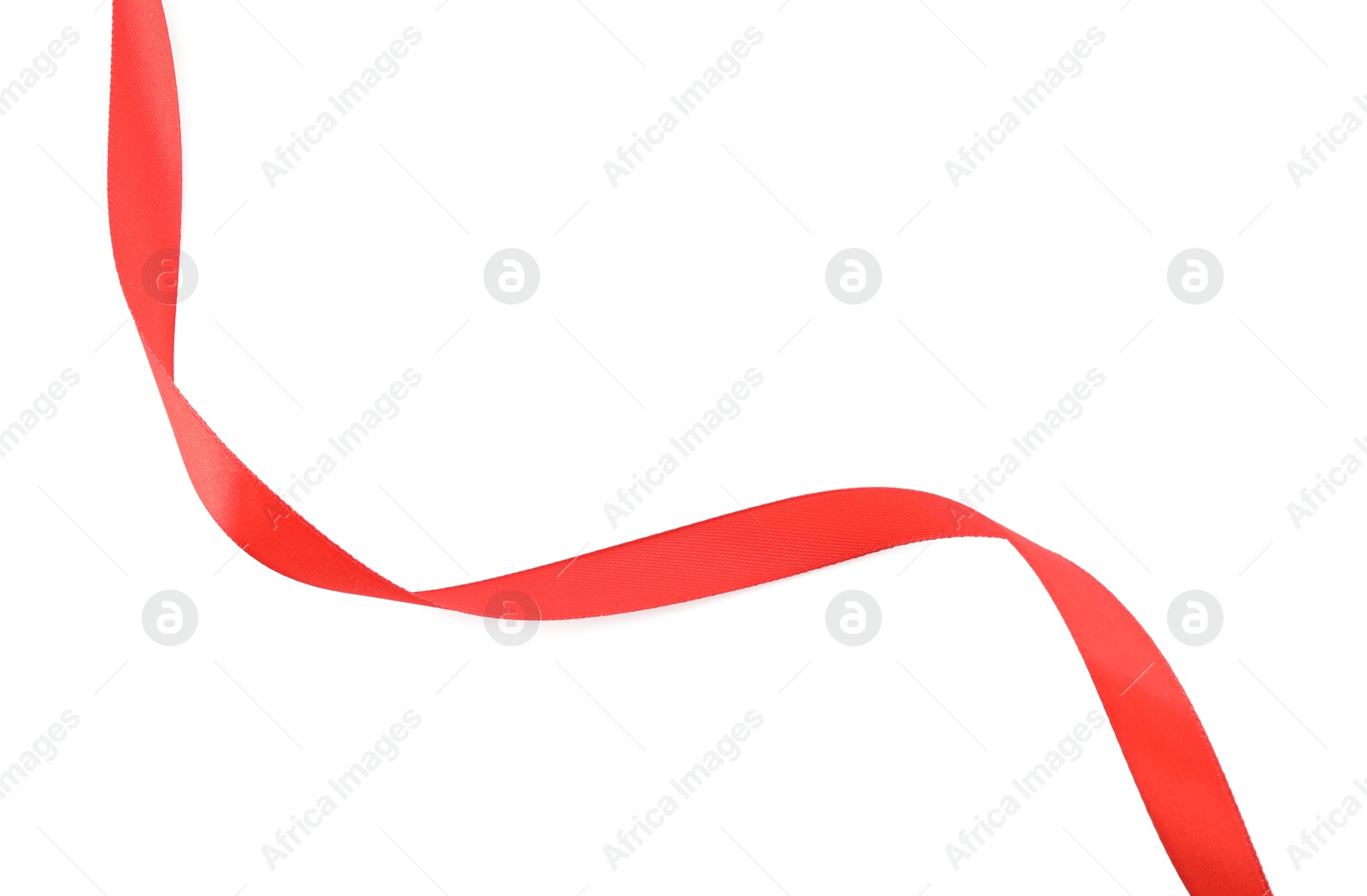 Photo of Beautiful red ribbon isolated on white, top view