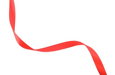 Beautiful red ribbon isolated on white, top view