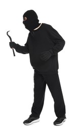 Photo of Thief in balaclava with crowbar on white background