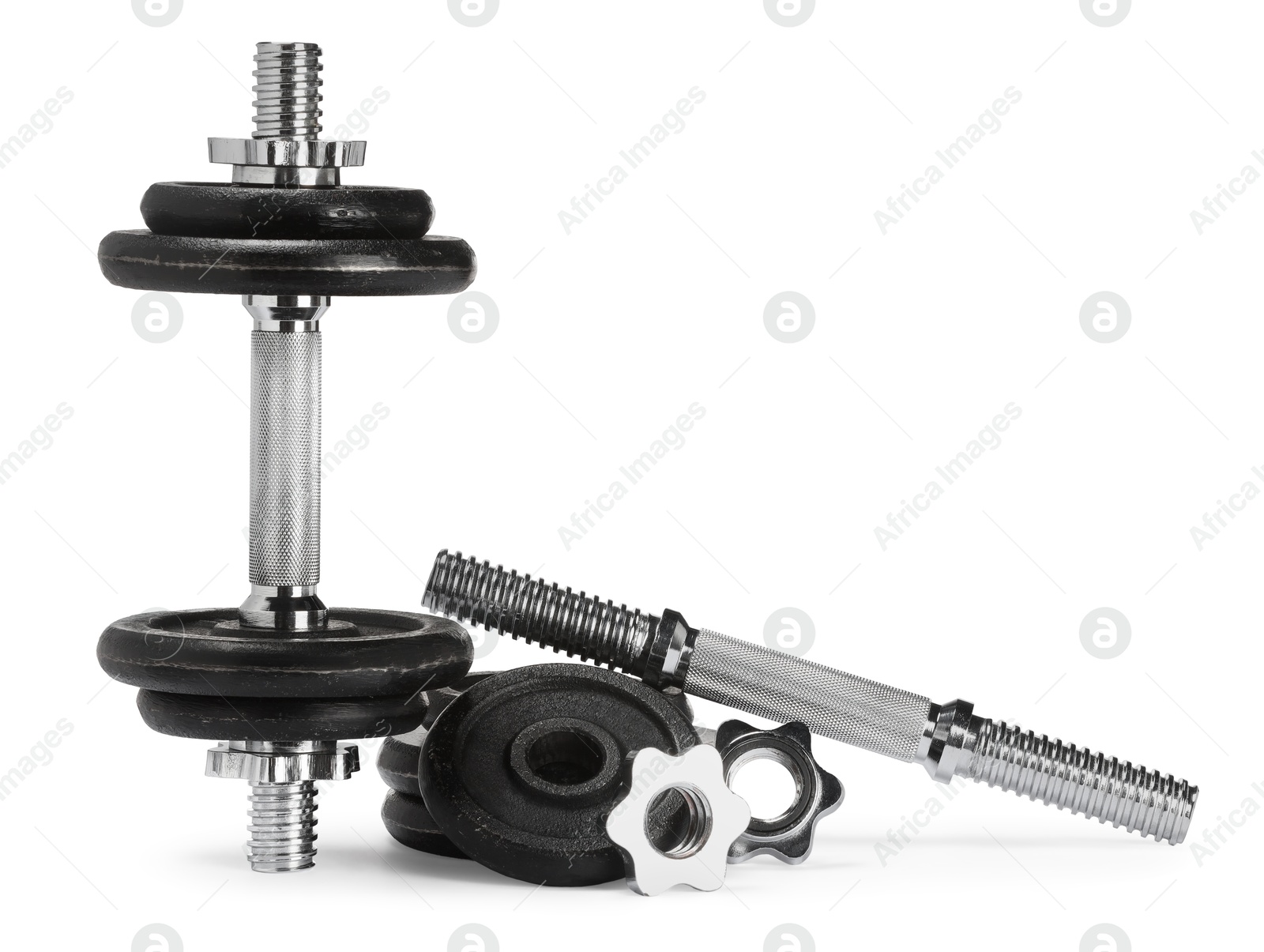 Photo of Barbell and parts of one isolated on white