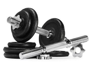 Photo of Barbell and parts of one isolated on white