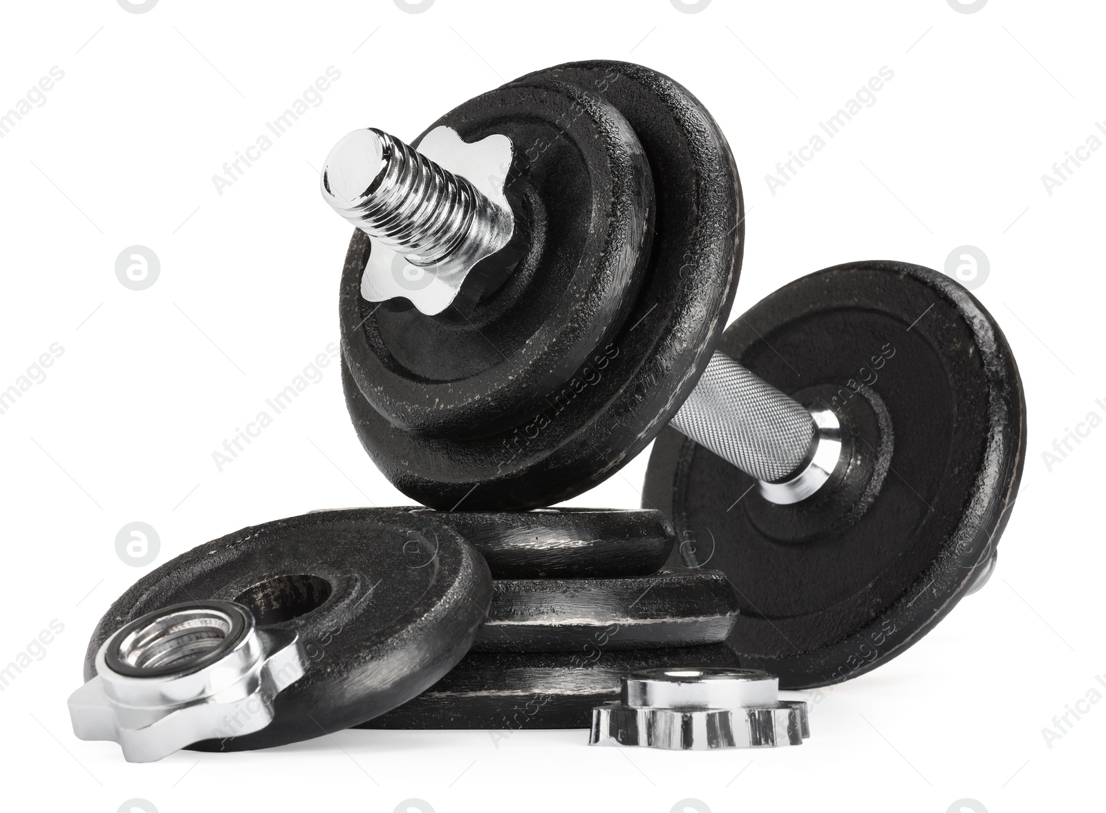 Photo of Barbell and parts of one isolated on white