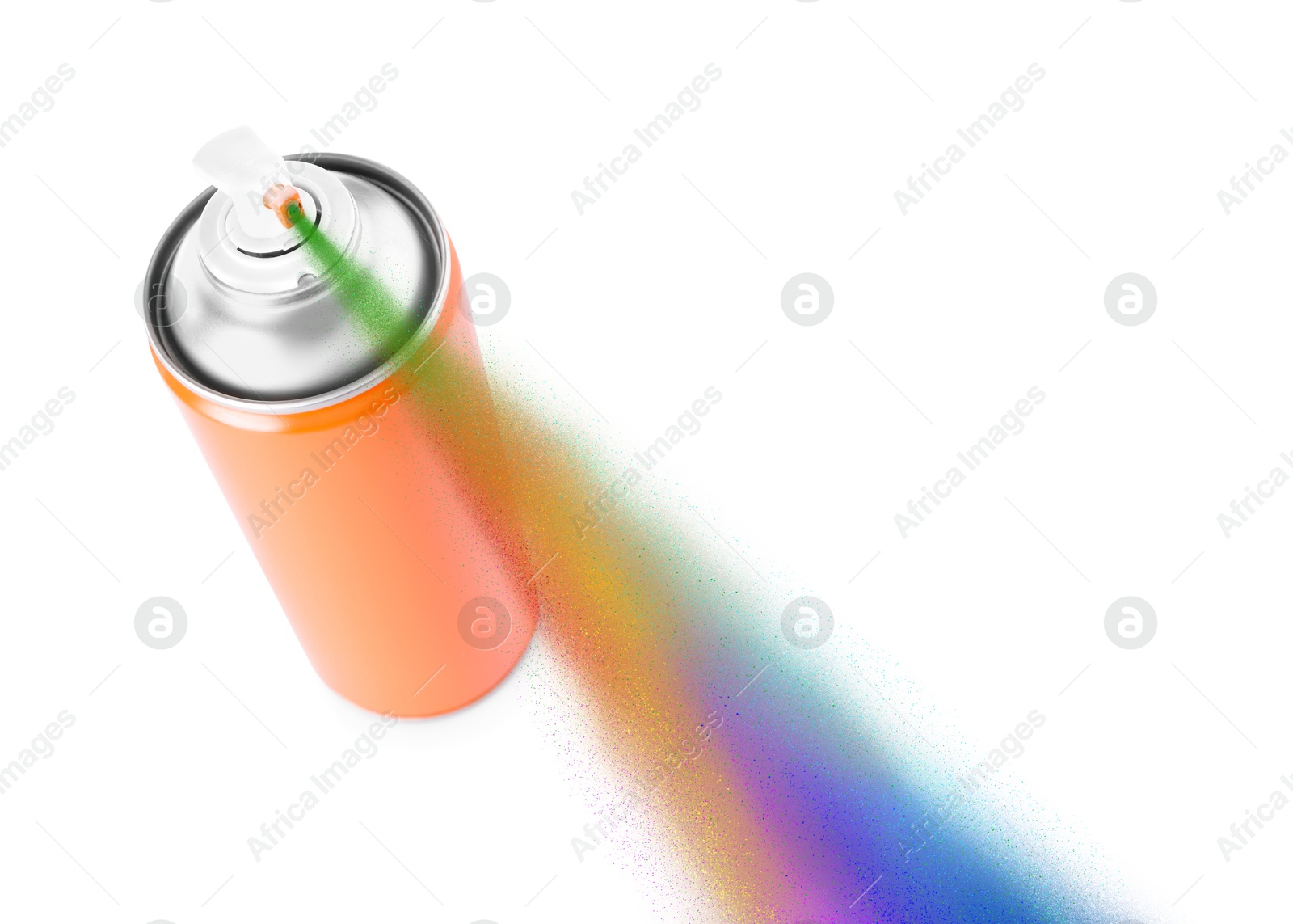 Image of Aerosol can spraying colorful paint isolated on white