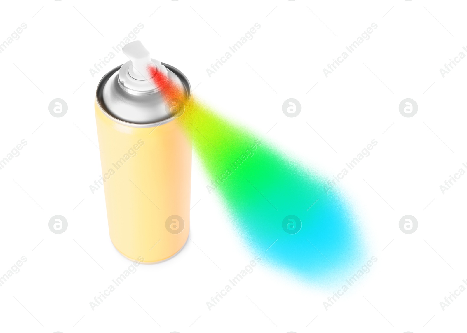 Image of Aerosol can spraying colorful paint isolated on white