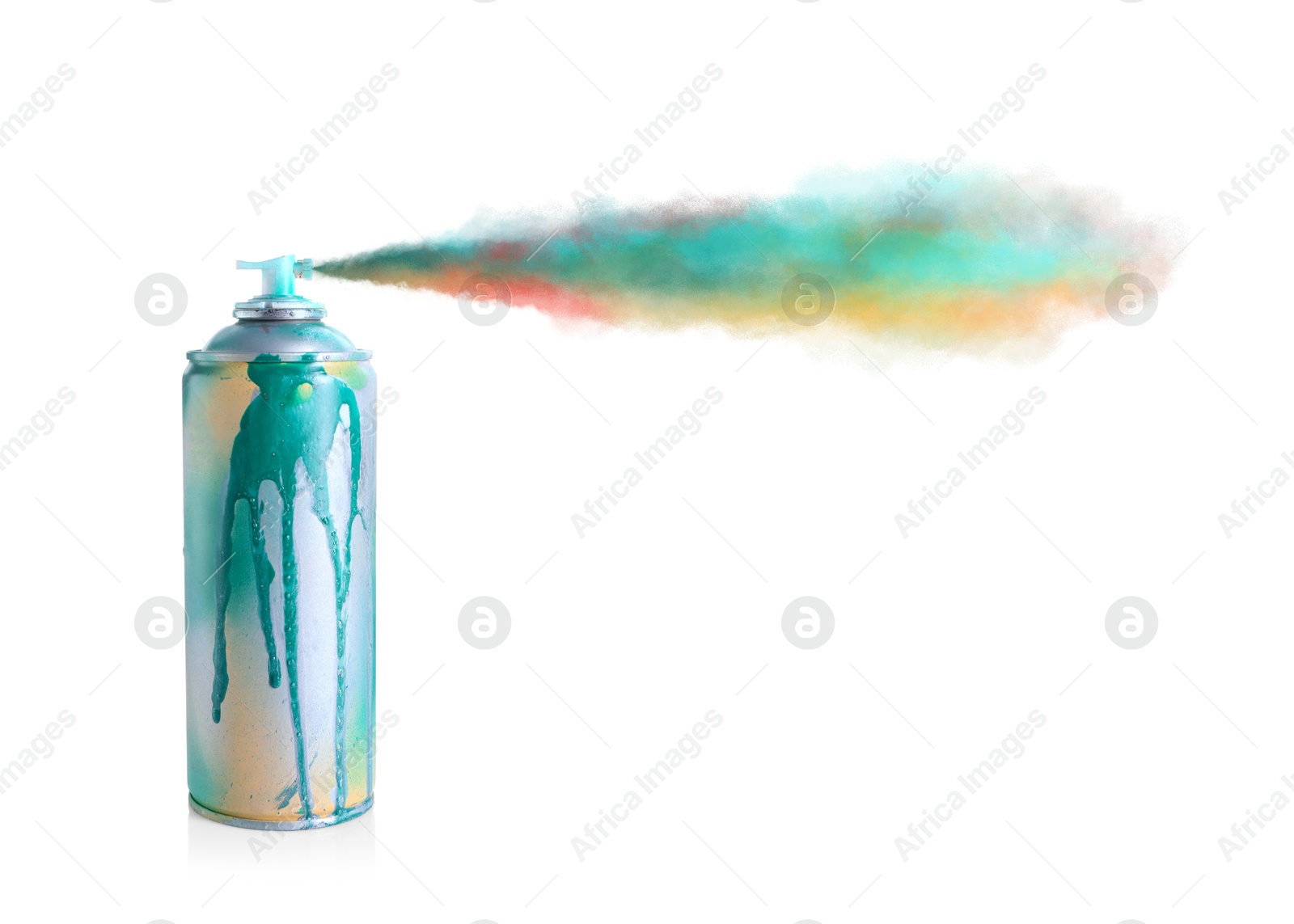 Image of Aerosol can spraying colorful paint isolated on white