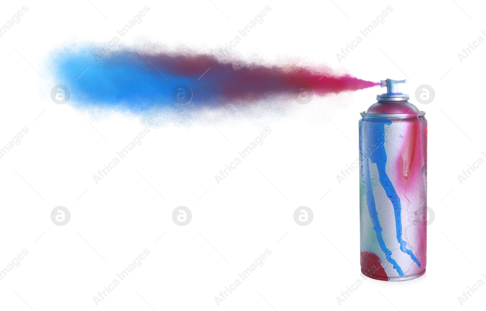 Image of Aerosol can spraying colorful paint isolated on white