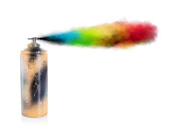 Image of Aerosol can spraying colorful paint isolated on white