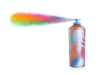 Image of Aerosol can spraying colorful paint isolated on white