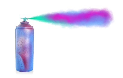 Image of Aerosol can spraying colorful paint isolated on white