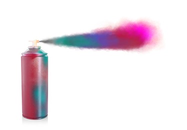 Image of Aerosol can spraying colorful paint isolated on white